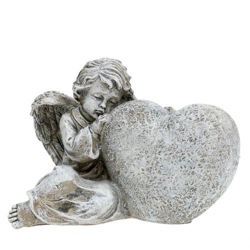 Floristik24 Angelo con cuore grigio 11,5 cm × 9 cm × 6,5 cm 2 pezzi