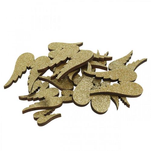 Floristik24 Decorazione a dispersione, ali d&#39;angelo, decorazione dell&#39;Avvento, ali per decorare dorate, glitter H7/5/3cm L4,5/3,5/2cm 18 pezzi