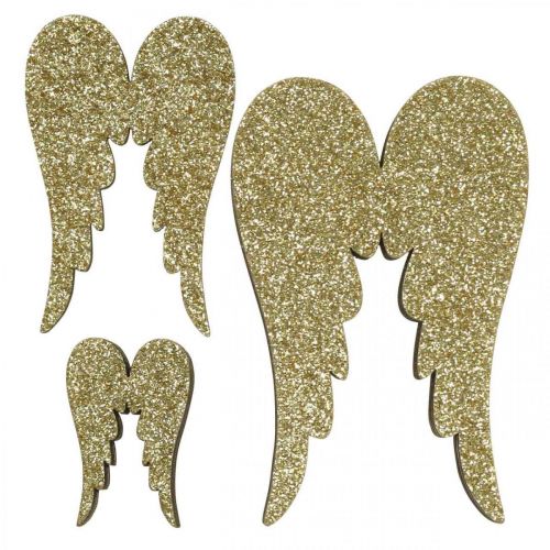 Floristik24 Decorazione a dispersione, ali d&#39;angelo, decorazione dell&#39;Avvento, ali per decorare dorate, glitter H7/5/3cm L4,5/3,5/2cm 18 pezzi