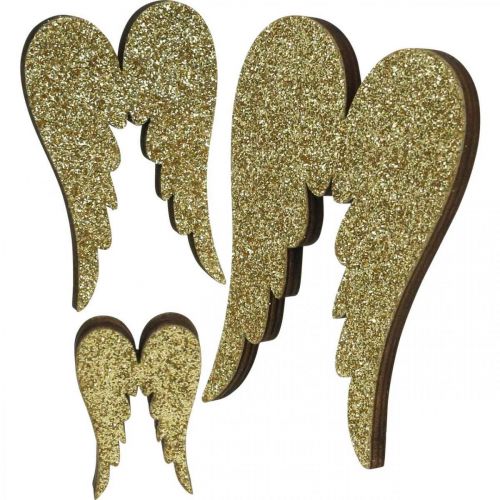 Floristik24 Decorazione a dispersione, ali d&#39;angelo, decorazione dell&#39;Avvento, ali per decorare dorate, glitter H7/5/3cm L4,5/3,5/2cm 18 pezzi