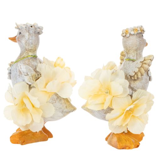 Prodotto Statuetta decorativa di anatra con vestito floreale, primavera, accessorio decorativo estivo dettagliato, 11 cm, 2 pezzi