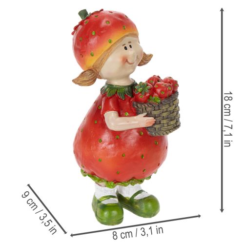 Prodotto Statuetta decorativa "Ragazza Fragola" per decorazioni estive, graziosa statuetta per soggiorno e balcone, 18 cm