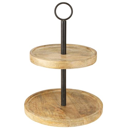 Floristik24 Etagère 2 ripiani in legno e metallo rotondo naturale nero H36cm