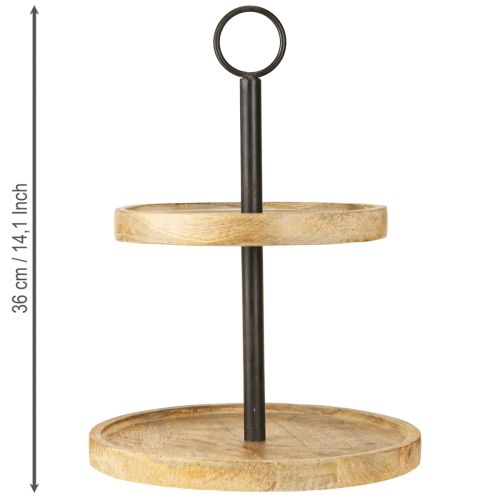 Prodotto Etagère 2 ripiani in legno e metallo rotondo naturale nero H36cm