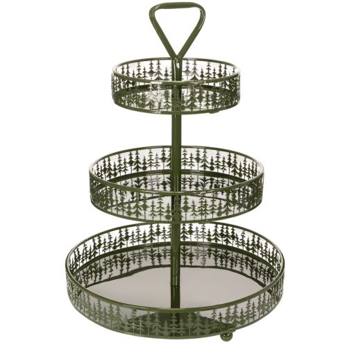 Alzata da portata a più livelli in metallo, verde, tre ripiani, decorazione a forma di abete, rotonda, 49 cm acquistare | Floristik24.it