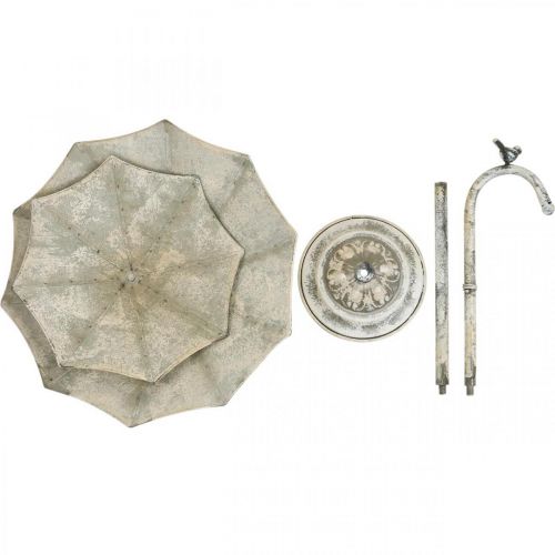 Floristik24 Alzata per torte in metallo effetto vintage con paralume grigio shabby con uccellino H60cm