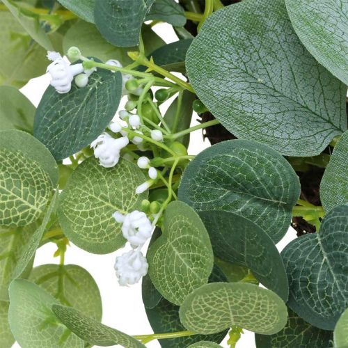 Floristik24 Ghirlanda decorativa eucalipto verde fiori bianchi artificiale Ø45cm