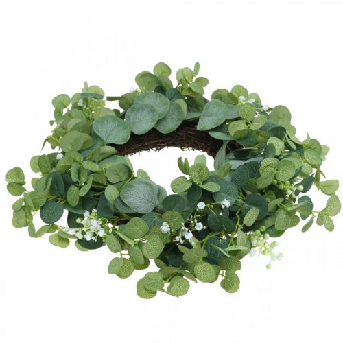 Floristik24 Ghirlanda decorativa eucalipto verde fiori bianchi artificiale Ø45cm