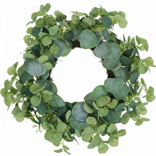 Floristik24 Ghirlanda decorativa eucalipto verde fiori bianchi artificiale Ø45cm