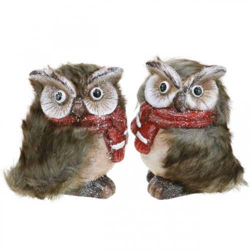 Floristik24 Gufo decorativo in ceramica con sciarpa Figure decorative invernali H15 cm 2 pz