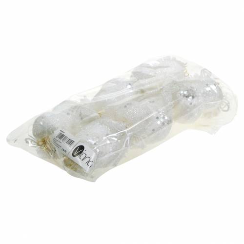 Prodotto Gufo decorativo con corona da appendere bianco, glitter 6,5 × 8 cm 6 pezzi.