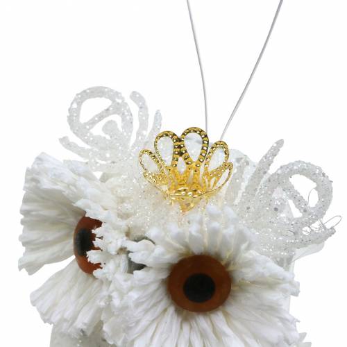 Prodotto Gufo decorativo con corona da appendere bianco, glitter 6,5 × 8 cm 6 pezzi.