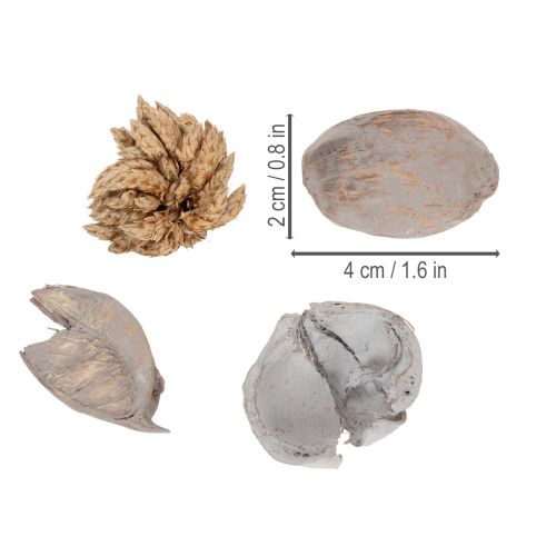 Prodotto Decorazione da tavola con potpourri e noci per un'atmosfera estiva naturale.