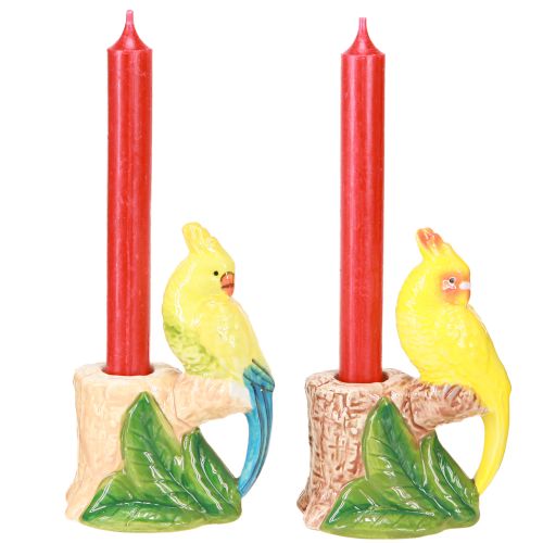 Prodotto Portacandele esotico in ceramica uccelli dipinti a mano H14,5cm 2 pz