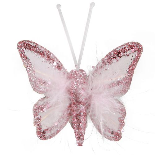 Prodotto Clip Decorazione Farfalla Piuma Rosa Bianco 5x4,5 cm 4 pz