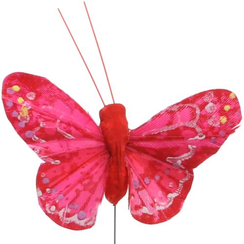 Prodotto Farfalla piuma arancione-rossa 5cm 24 pezzi