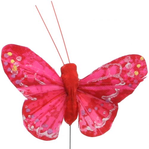 Floristik24 Farfalla piuma arancione-rossa 5cm 24 pezzi
