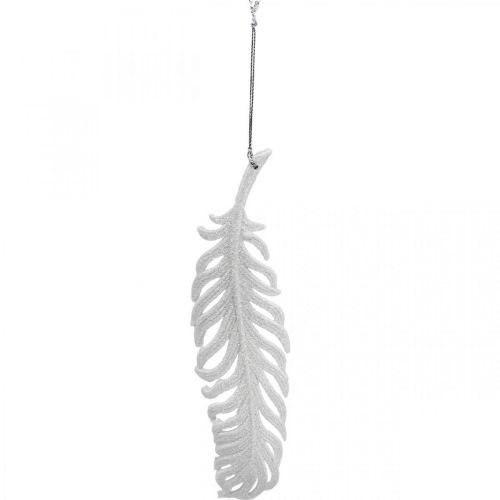 Prodotto Piume da appendere, decorazione albero di Natale, piume decorative con glitter, matrimonio bianco L19cm 12pz