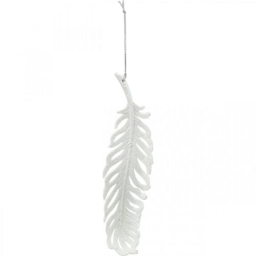 Prodotto Piume da appendere, decorazione albero di Natale, piume decorative con glitter, matrimonio bianco L19cm 12pz
