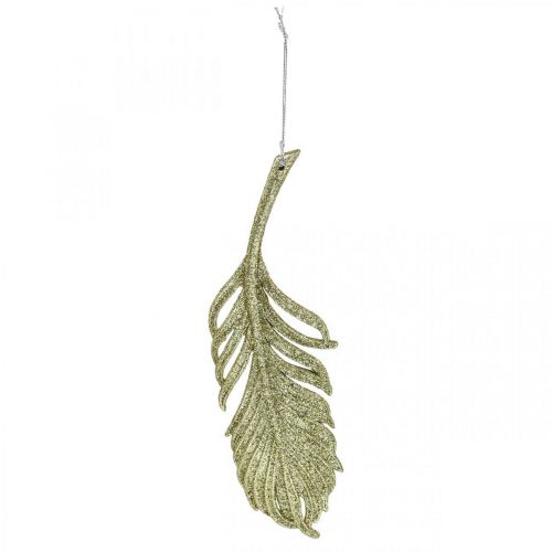 Prodotto Piume decorative, decorazioni per alberi con glitter, decorazioni per l'avvento, piume per appendere dorate L22cm 12 pezzi