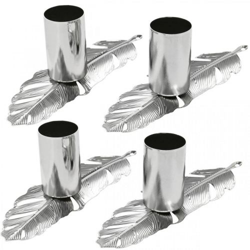 Floristik24 Piume con portacandela, molle in metallo, portacandela argento Ø2.2cm L13cm 4 pezzi