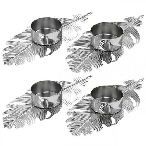 Floristik24 Piume portacandela, decorazione dell'avvento, decorazione in metallo, portacandele argento Ø3.8cm L16.5cm 4 pezzi