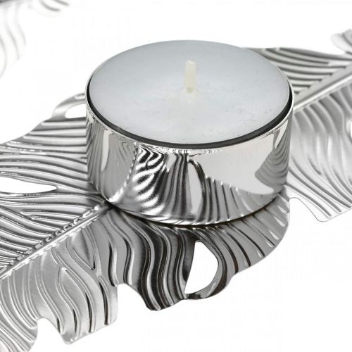 Floristik24 Piume portacandela, decorazione dell'avvento, decorazione in metallo, portacandele argento Ø3.8cm L16.5cm 4 pezzi