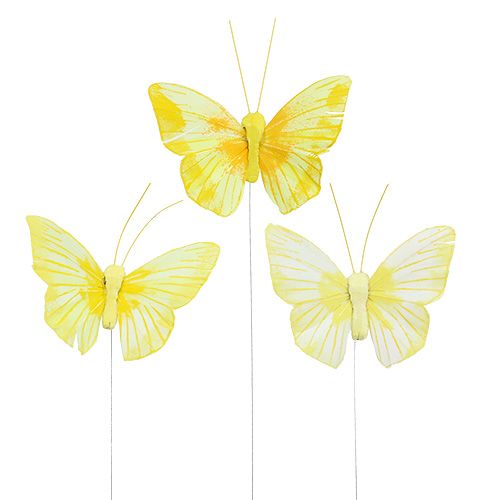 Floristik24 Farfalla con piume 10 cm Giallo 12 pezzi