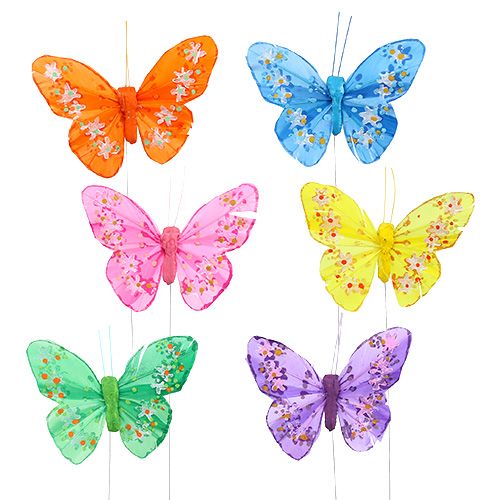 Piuma-farfalla 8,5cm colorata assortita. 12 pezzi