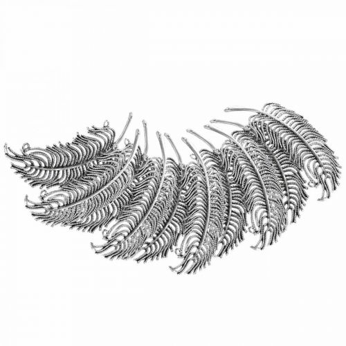 Piume per decorare, decorazioni sparse, piume di metallo, gioielli in argento L8cm 10 pezzi