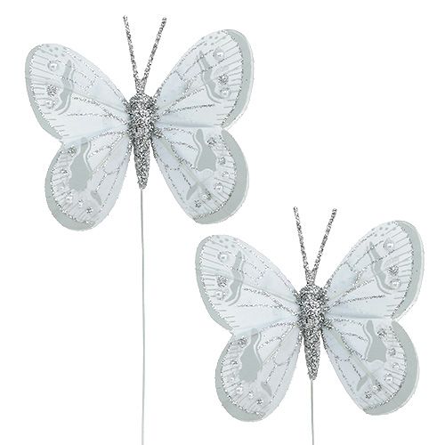 Floristik24 Farfalla primavera argento con mica 7cm 4 pezzi