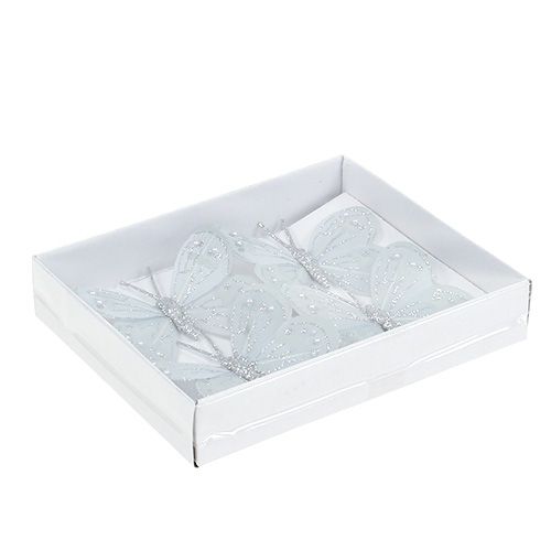 Floristik24 Farfalla primavera argento con mica 7cm 4 pezzi