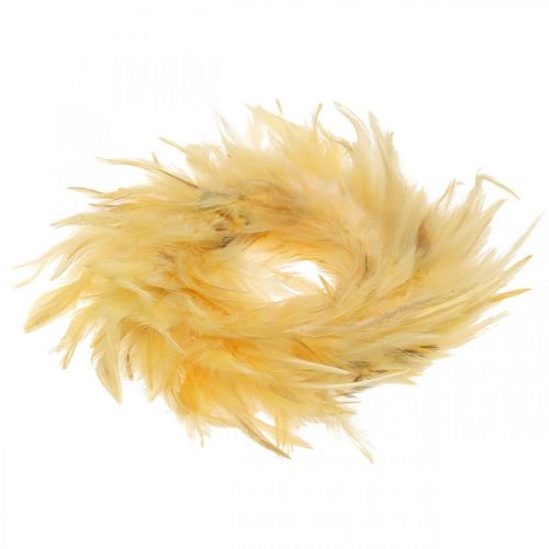 Floristik24 Ghirlanda di piume gialla piccola Ø11cm decorazione di piume vere ghirlanda di pasqua