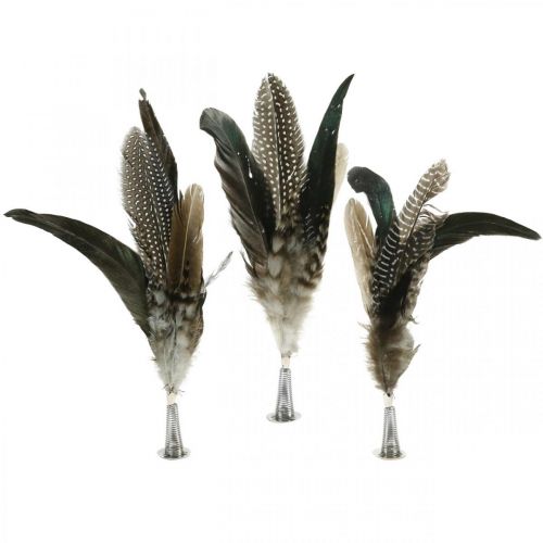 Pennacchio su molla in metallo Decorazione primaverile Piume vere 25cm 5pz