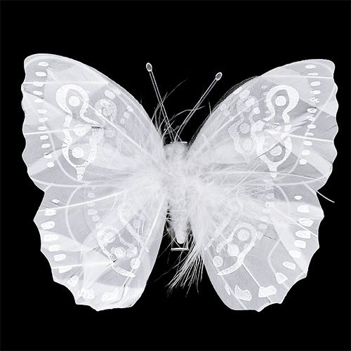 Floristik24 Farfalla piuma 11,5 cm con clip bianco 3 pezzi