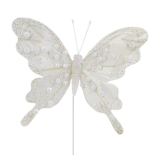 Floristik24 Farfalla piuma bianca con mica 11cm 3 pezzi