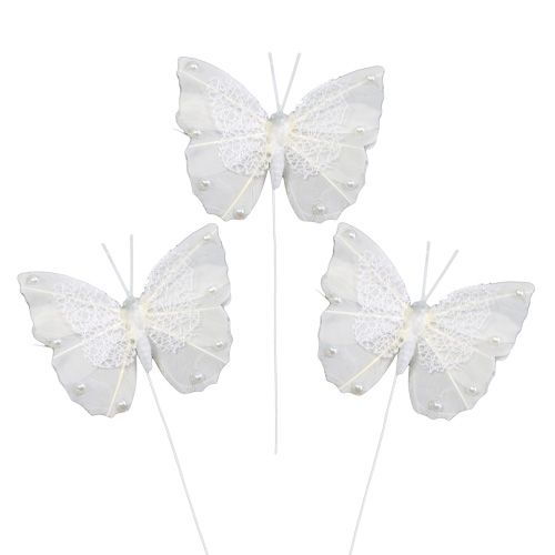 Floristik24 Farfalla piuma 8cm con filo bianco 12pz