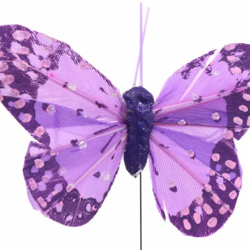 Prodotto Farfalla di piume su filo rosa, viola 7cm 24pz