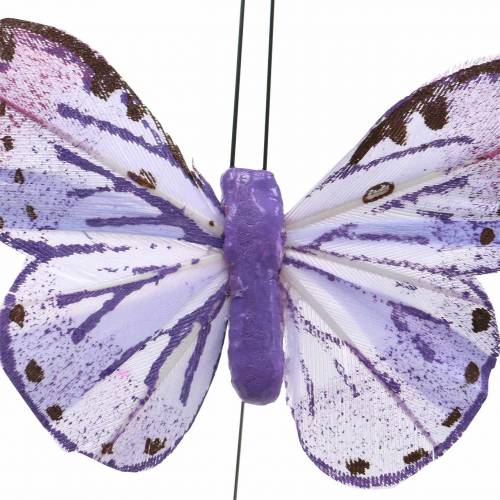 Floristik24 Filo metallico farfalla piuma rosa, viola 7cm 12 p