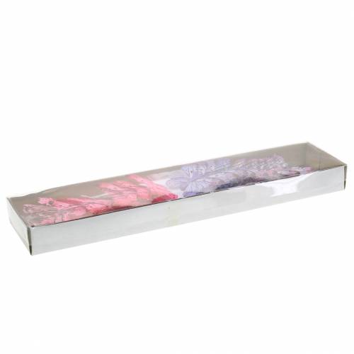 Floristik24 Filo metallico farfalla piuma rosa, viola 7cm 12 p