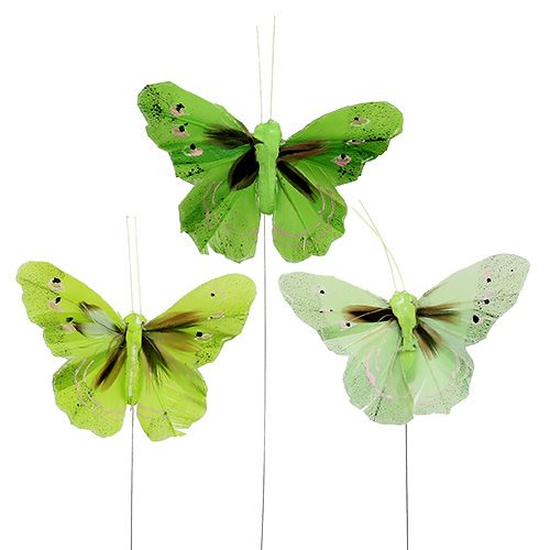 Floristik24 Farfalla piuma 8,5 cm verde 12 pezzi