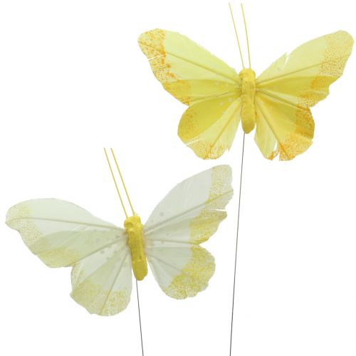 Floristik24 Farfalle di piume gialle 8,5 cm 12 pezzi