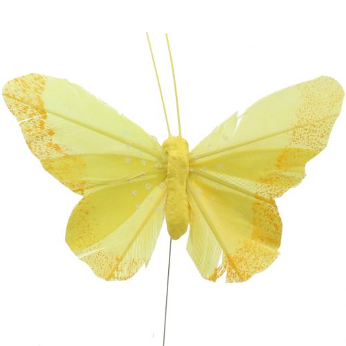 Floristik24 Farfalle di piume gialle 8,5 cm 12 pezzi