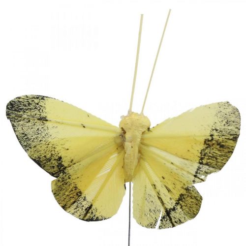 Prodotto Farfalla piuma su filo 5cm arancio, giallo 24pz
