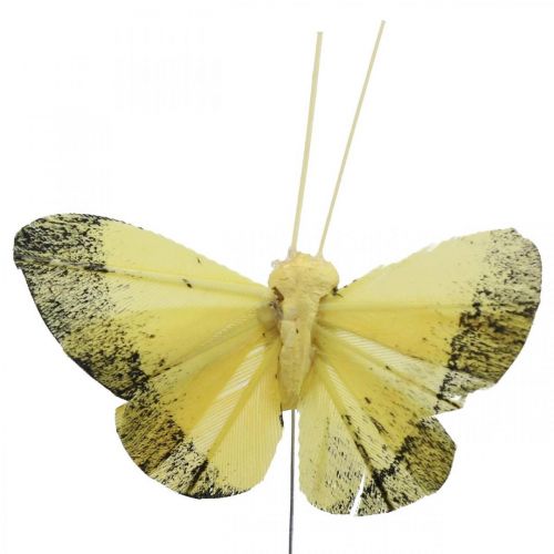 Prodotto Farfalla piuma su filo 5 cm arancione, giallo 24 pz