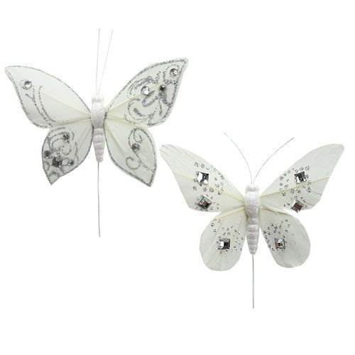 Floristik24 Farfalla primaverile con strass, glitter bianco 10,5cm 4 pezzi