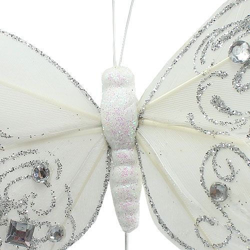 Floristik24 Farfalla primaverile con strass, glitter bianco 10,5cm 4 pezzi