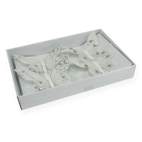 Floristik24 Farfalla primaverile con strass, glitter bianco 10,5cm 4 pezzi