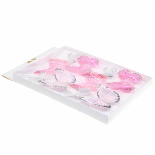 Floristik24 Farfalla su clip rosa 6cm 10 pezzi
