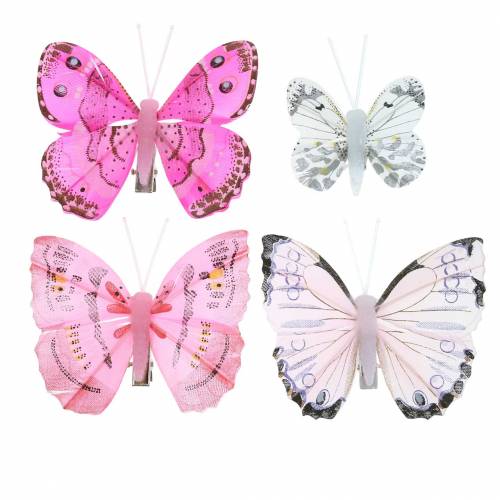 Floristik24 Farfalla su clip rosa 6cm 10 pezzi